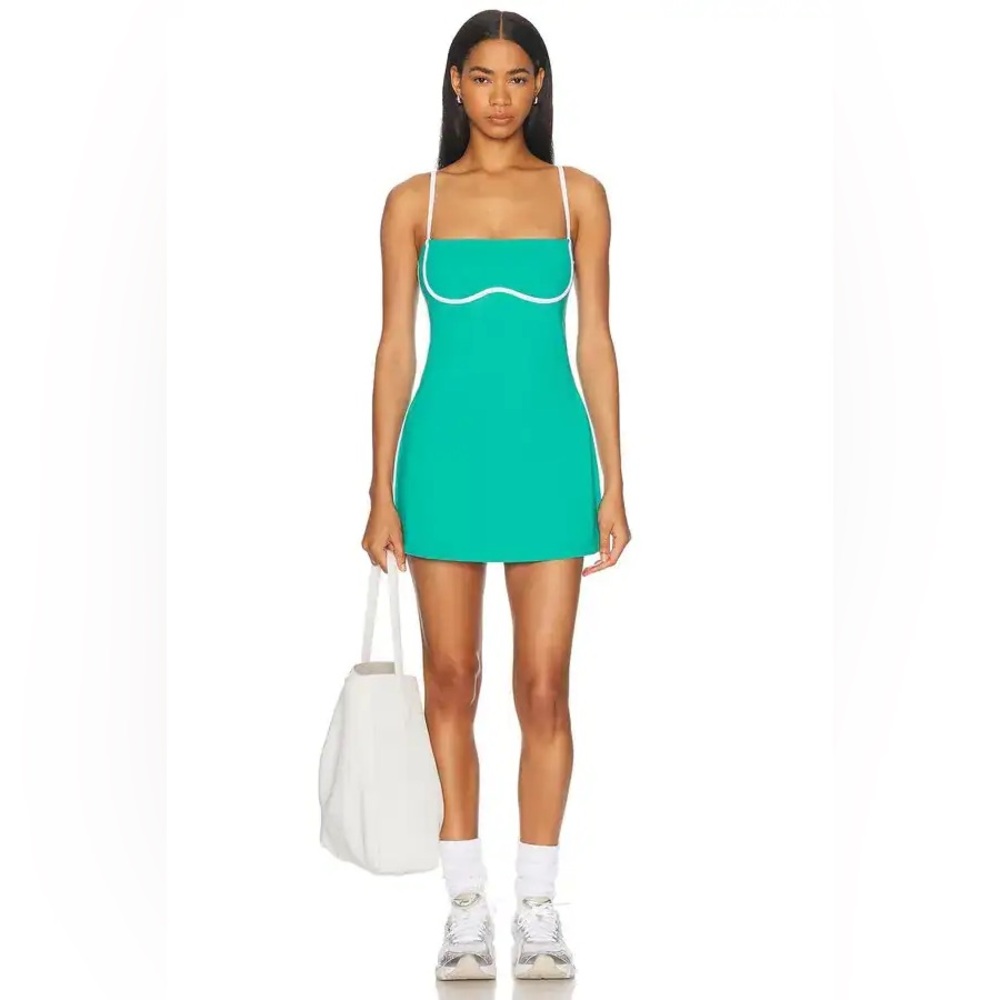 Alo Yoga Airbrush Streamlined Dress Spruce Green/White M